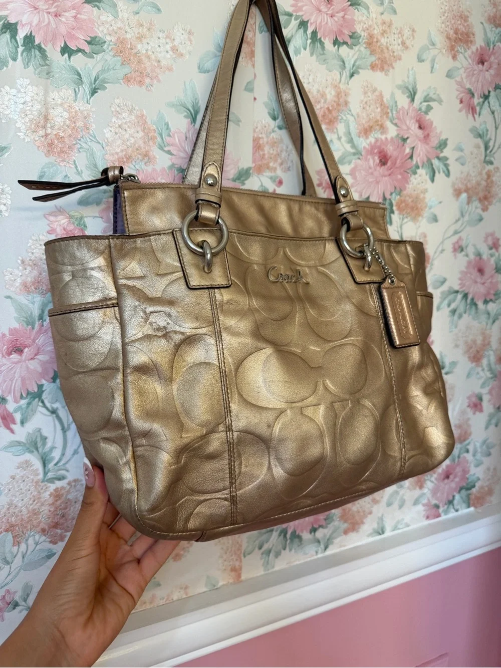 Y2KCoach Metallic Gold Signature Tote Bag